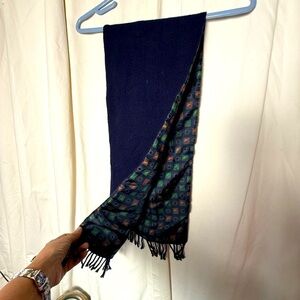 Double Sided Mens Scarf 100% Wool and 100% Silk. 48"x9" Plus Fringe. Nautical